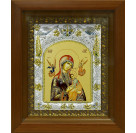 Икона освященная "Страстная икона Божией Матери", дерево, серебро 925 пробы, 14x18 см, в деревянном киоте 20x24 см