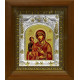 Икона освященная  "Божья Матерь Троеручица", дерево, серебро 925 пробы, 14x18 см, в деревянном киоте 20x24 см