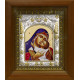 Икона освященная "Богородица Умиление", дерево, серебро 925 пробы, 14x18 см, в деревянном киоте 20x24 см