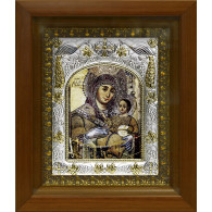 Икона освященная "Вифлеемская икона Божией Матери", дерево, серебро 925 пробы, 14x18 см, в деревянном киоте 20х24 см фото