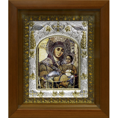 Икона освященная "Вифлеемская икона Божией Матери", дерево, серебро 925 пробы, 14x18 см, в деревянном киоте 20х24 см фото