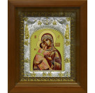 Икона освященная "Божья Матерь Владимирская" из серебра 925 пробы, 14x18 см, в деревянном киоте 20x24 см