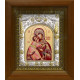 Икона освященная "Божия Матерь Владимирская" из серебра 925 пробы, 14x18 см, в деревянном киоте 20x24 см