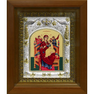 Икона освященная "Всецарица икона Божией Матери" из серебра 925 пробы, 14x18 см, в деревянном киоте 20x24 см фото