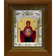 Икона освященная "Знамение икона Божией Матери" из серебра 925 пробы, 14x18 см, в деревянном киоте 20x24 см фото