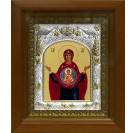 Икона освященная "Знамение икона Божией Матери" из серебра 925 пробы, 14x18 см, в деревянном киоте 20x24 см