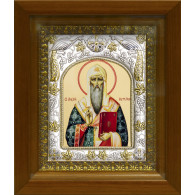 Икона освященная "Алексей", дерево, серебро 925 пробы, 14x18 см, в деревянном киоте 20x24 см фото