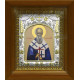 Икона освященная "Антипа Пергамский, епископ, священномученик", серебро 925, 14x18 см, в деревянном киоте 20x24 см