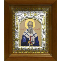 Икона освященная "Антипа Пергамский, епископ, священномученик", серебро 925, 14x18 см, в деревянном киоте 20x24 см фото