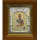 Икона освященная "Дионисий Ареопагит, священномученик", дерево, серебро 925 пробы, 14x18 см, в деревянном киоте 20x24 см