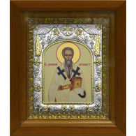 Икона освященная "Дионисий Ареопагит, священномученик", дерево, серебро 925 пробы, 14x18 см, в деревянном киоте 20x24 см фото