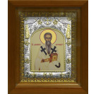 Икона освященная "Дионисий Ареопагит, священномученик", дерево, серебро 925 пробы, 14x18 см, в деревянном киоте 20x24 см