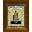 Икона освященная "Димитрий (Дмитрий) Донской благоверый князь", дерево, серебро 925 пробы, 14x18 см, в деревянном киоте 20x24 см