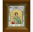 Икона освященная "Димитрий (Дмитрий) Солунский великомученик", дерево, серебро 925 пробы, 14x18 см, в деревянном киоте 20x24 см