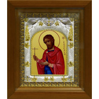 Икона освященная "Евгений Севастийский, мученик", дерево, серебро 925 пробы, 14x18 см, в деревянном киоте 20x24 см фото
