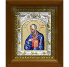 Икона освященная "Иоанн (Иван) Богослов", дерево, серебро 925 пробы, 14x18 см, в деревянном киоте 20x24 см