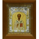 Икона освященная "Иоанн Златоуст", дерево, серебро 925 пробы, 14x18 см, в деревянном киоте 20x24 см