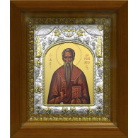 Икона освященная "Харлампий священномученик", дерево, серебро 925 пробы, 14x18 см, в деревянном киоте 20x24 см фото