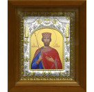 Икона освященная "Константин равноапостольный царь", дерево, серебро 925 пробы, 14x18 см, в деревянном киоте 20x24 см