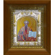 Икона освященная "Лев Катанский", дерево, серебро 925 пробы, 14x18 см, в деревянном киоте 20x24 см