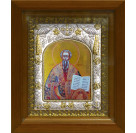 Икона освященная "Лев Катанский", дерево, серебро 925 пробы, 14x18 см, в деревянном киоте 20x24 см