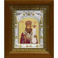 Икона освященная "Лука святитель, исповедник, архиепископ Крымский", серебро 925 пробы, 14x18 см, в деревянном киоте 20x24 см фото