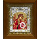 Икона освященная "Михаил Архангел", дерево, серебро 925 пробы, 14x18 см, в деревянном киоте 20x24 см