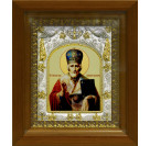 Икона освященная "Николай", дерево, серебро 925 пробы, 14x18 см, в деревянном киоте 20x24 см