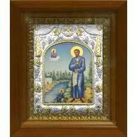 Икона освященная "Симеон (Семен) Верхотурский праведный", дерево, серебро 925 пробы, 14x18 см, в деревянном киоте 20x24 см фото