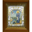 Икона освященная "Симеон (Семен) Верхотурский праведный", дерево, серебро 925 пробы, 14x18 см, в деревянном киоте 20x24 см