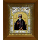 Икона освященная "Сергий Радонежский", дерево, серебро 925 пробы, 14x18 см, в деревянном киоте 20x24 см