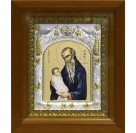 Икона освященная "Стилиан Пафлагонский преподобный", дерево, серебро 925 пробы, 14x18 см, в деревянном киоте 20x24 см