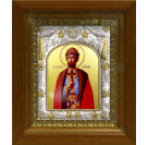 Икона освященная "Святой князь Святослав Юрьевский Владимирский", серебро 925 пробы, 14x18 см, в деревянном киоте 20x24 см