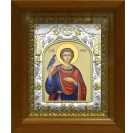 Икона освященная "Трифон мученик", дерево, серебро 925 пробы, 14x18 см, в деревянном киоте 20x24 см