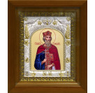 Икона освященная "Владимир равноапостольный великий князь", дерево, серебро 925 пробы, 14x18 см, в деревянном киоте 20x24 см