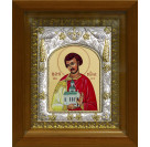 Икона освященная "Владислав Сербский, благоверный князь", дерево, серебро 925 пробы, 14x18 см, в деревянном киоте 20x24 см