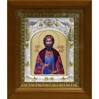 Икона освященная "Ярослав Мудрый", дерево, серебро 925 пробы, 14x18 см, в деревянном киоте 20x24 см фото
