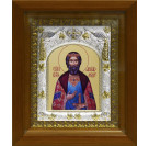 Икона освященная "Ярослав Мудрый", дерево, серебро 925 пробы, 14x18 см, в деревянном киоте 20x24 см