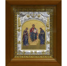 Икона освященная "Спас на Престоле (Деисус)", дерево, серебро 925 пробы, 14x18 см, в деревянном киоте 20x24 см