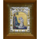 Икона освященная "Серафим Саровский преподобный чудотворец", серебро 925 пробы, 14x18 см, в деревянном киоте 20x24 см