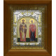 Икона освященная "Киприан и Устинья", дерево, серебро 925 пробы, 14x18 см, в деревянном киоте 20x24 см