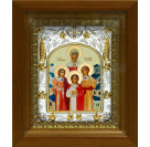 Икона освященная "Вера, Надежда, Любовь и мать их София", дерево, серебро 925 пробы, 14x18 см, в деревянном киоте 20x24 см