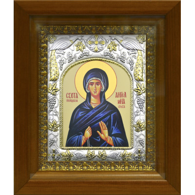Икона освященная "Ангелина Сербская Блаженная", дерево, серебро 925 пробы, 14x18 см, в деревянном киоте 20x24 см фото