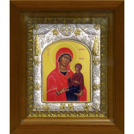 Икона освященная "праведная Анна, мать Пресвятой Богородицы", дерево, серебро 925 пробы, 14x18 см, в деревянном киоте 20x24 см фото