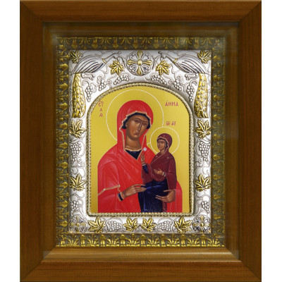 Икона освященная "праведная Анна, мать Пресвятой Богородицы", дерево, серебро 925 пробы, 14x18 см, в деревянном киоте 20x24 см фото