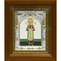 Икона освященная "Аполлинария Тупицына", дерево, серебро 925 пробы, 14x18 см, в деревянном киоте 20x24 см фото