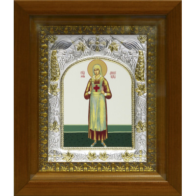 Икона освященная "Аполлинария Тупицына", дерево, серебро 925 пробы, 14x18 см, в деревянном киоте 20x24 см фото
