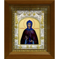 Икона освященная "Аполлинария", дерево, серебро 925 пробы, 14x18 см, в деревянном киоте 20x24 см фото