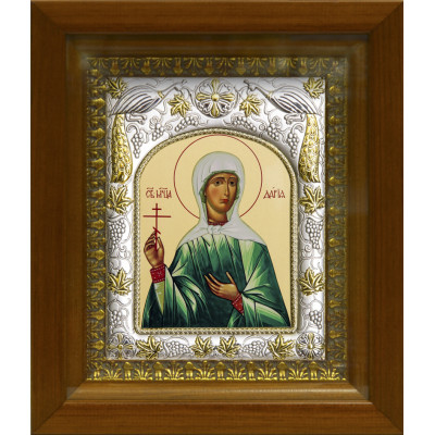 Икона освященная "Дария мученица", дерево, серебро 925 пробы, 14x18 см, в деревянном киоте 20x24 см фото