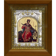 Икона освященная "Екатерина великомученица", дерево, серебро 925 пробы, 14x18 см, в деревянном киоте 20x24 см фото